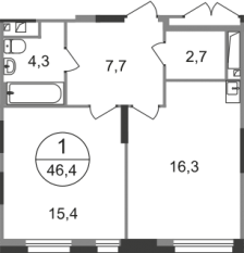 ЖК «Первый Московский», планировка 1-комнатной квартиры, 46.40 м²