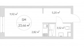 Апарт-комплекс «N'ice loft», планировка студии, 23.46 м²