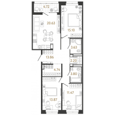 ЖК «Ultra City 3.0», планировка 3-комнатной квартиры, 89.30 м²