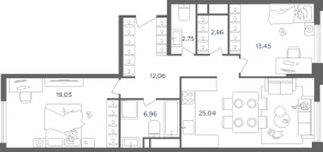 ЖК «Headliner», планировка 3-комнатной квартиры, 82.20 м²