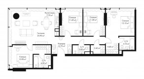МФК «SLAVA», планировка 4-комнатной квартиры, 115.60 м²