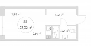 Апарт-комплекс «N'ice loft», планировка студии, 23.30 м²