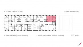 ЖК «Обручева 30», планировка 2-комнатной квартиры, 55.90 м²