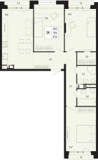 ЖК «Новая Щербинка», планировка 3-комнатной квартиры, 79.50 м²