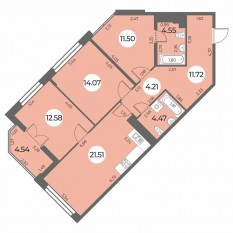 ЖК «Огни Залива», планировка 3-комнатной квартиры, 86.88 м²