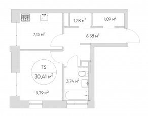 Апарт-комплекс «N'ice loft», планировка 1-комнатной квартиры, 30.40 м²