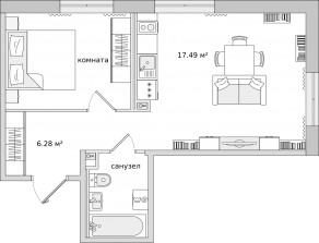ЖК ЦДС «Dreamline», планировка 2-комнатной квартиры, 67.36 м²
