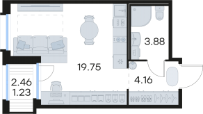 ЖК «GloraX Парголово», планировка студии, 29.02 м²
