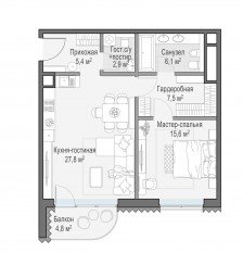 ЖК Дом «Лаврушинский», планировка 1-комнатной квартиры, 66.40 м²