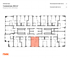 ЖК «Зеленый парк», планировка 1-комнатной квартиры, 38.20 м²