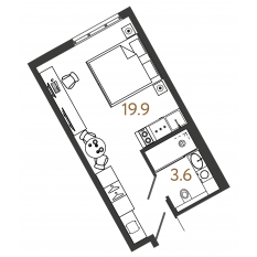 Апарт-комплекс «ARTSTUDIO M103», планировка студии, 23.50 м²
