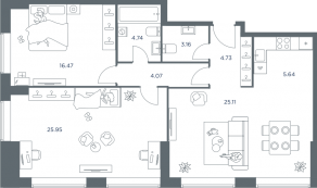 ЖК «iLove», планировка 3-комнатной квартиры, 89.70 м²