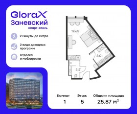 Апарт-комплекс «GloraX Заневский», планировка студии, 31.90 м²