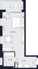 МФК «Про.Молодость (Апартаменты Про.Молодость)», планировка студии, 31.57 м²
