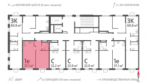 ЖК «Лучи», планировка 1-комнатной квартиры, 37.10 м²