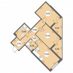 ЖК «Огни Залива», планировка 2-комнатной квартиры, 70.18 м²