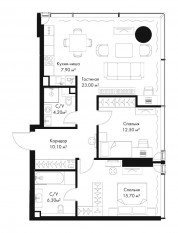 МФК «SLAVA», планировка 2-комнатной квартиры, 79.70 м²