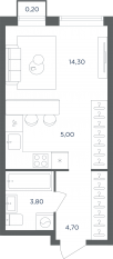 МФК «Равновесие», планировка студии, 27.50 м²