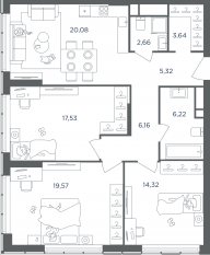 ЖК «Headliner», планировка 4-комнатной квартиры, 95.50 м²