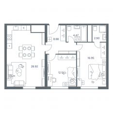 ЖК «iLove», планировка 2-комнатной квартиры, 74.20 м²