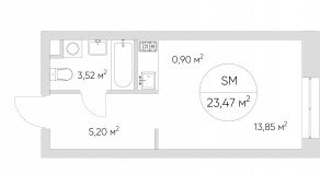 Апарт-комплекс «N'ice loft», планировка студии, 23.47 м²