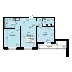ЖК «Прагма City», планировка 2-комнатной квартиры, 64.50 м²