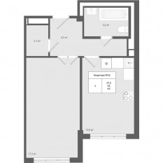 МЖК «Яковлево», планировка 1-комнатной квартиры, 43.00 м²