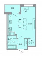 ЖК «Стороны света», планировка студии, 29.20 м²