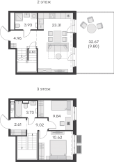 ЖК «GloraX Балтийская», планировка 2-комнатной квартиры, 78.30 м²