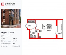 ЖК «Сенат в Московском», планировка студии, 24.99 м²