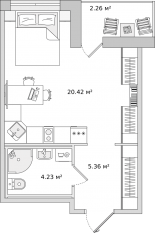 ЖК «Parkolovo», планировка студии, 29.90 м²