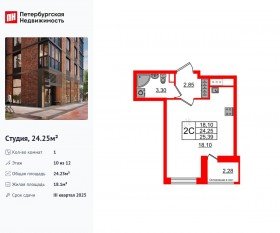 ЖК «Сенат в Московском», планировка студии, 24.25 м²
