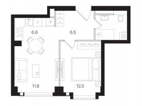 ЖК «Мангазея на Тульской», планировка 1-комнатной квартиры, 42.40 м²