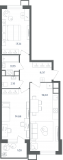 МФК «Равновесие», планировка 3-комнатной квартиры, 62.40 м²