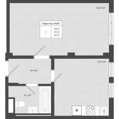 МЖК «Яковлево», планировка 1-комнатной квартиры, 41.00 м²