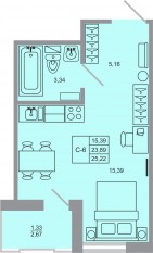 ЖК «Стороны света-2», планировка студии, 25.22 м²