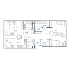 ЖК «iLove», планировка 4-комнатной квартиры, 98.30 м²