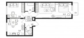 МЖК «Верево-Сити», планировка 2-комнатной квартиры, 62.00 м²