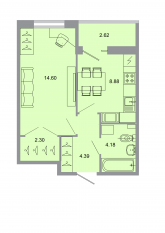 ЖК «Стороны света», планировка 1-комнатной квартиры, 34.90 м²
