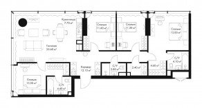 МФК «SLAVA», планировка 4-комнатной квартиры, 115.10 м²