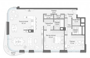 ЖК Дом «Лаврушинский», планировка 3-комнатной квартиры, 158.30 м²