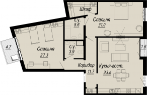 ЖК «Meltzer Hall», планировка 2-комнатной квартиры, 117.61 м²