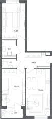 МФК «Равновесие», планировка 3-комнатной квартиры, 58.80 м²