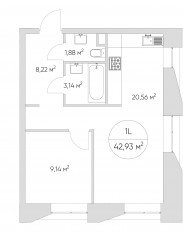 Апарт-комплекс «N'ice loft», планировка 1-комнатной квартиры, 45.00 м²