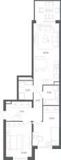 МФК «Равновесие», планировка 3-комнатной квартиры, 57.50 м²
