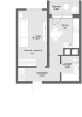 ЖК «Клевер», планировка 1-комнатной квартиры, 35.40 м²