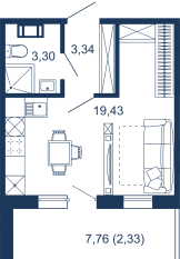Апарт-комплекс «Bereg. Курортный», планировка студии, 28.40 м²