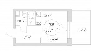 Апарт-комплекс «N'ice loft», планировка студии, 25.80 м²
