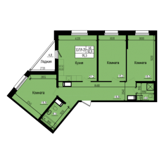 ЖК «Прагма City», планировка 3-комнатной квартиры, 95.30 м²
