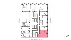 ЖК «ЗИЛАРТ», планировка 1-комнатной квартиры, 44.30 м²